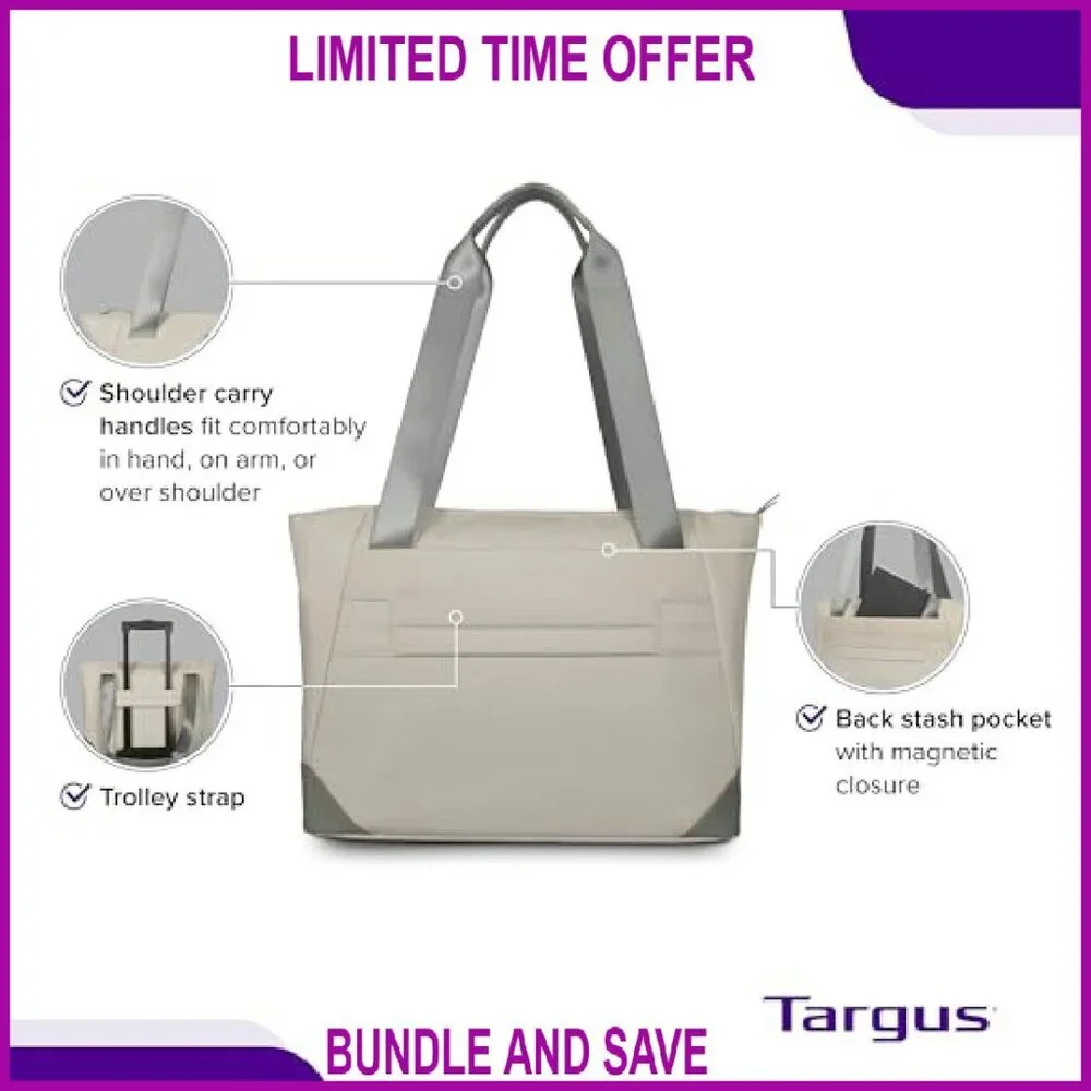 Stylish Work Tote Fits 15-16” Laptops Water-Resistant Recycled Material